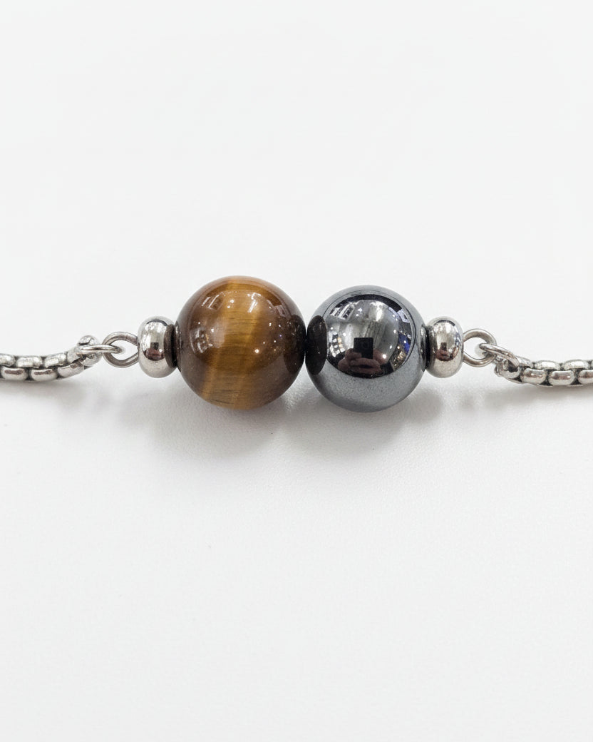 Tiger Eye with Hematite Slide Bracelet | Silver