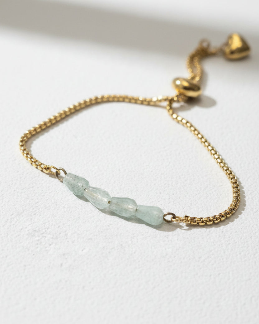 Teardrop Bar Aventurine Slide Bracelet | Gold