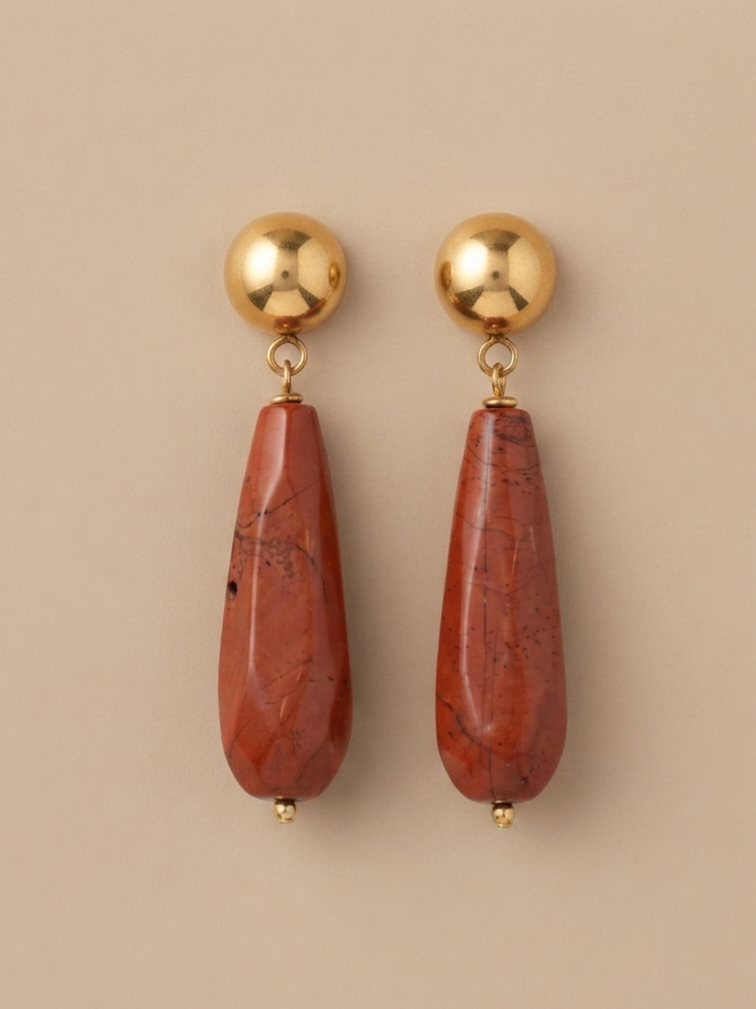 Red Jasper Teardrop Earring | Gold