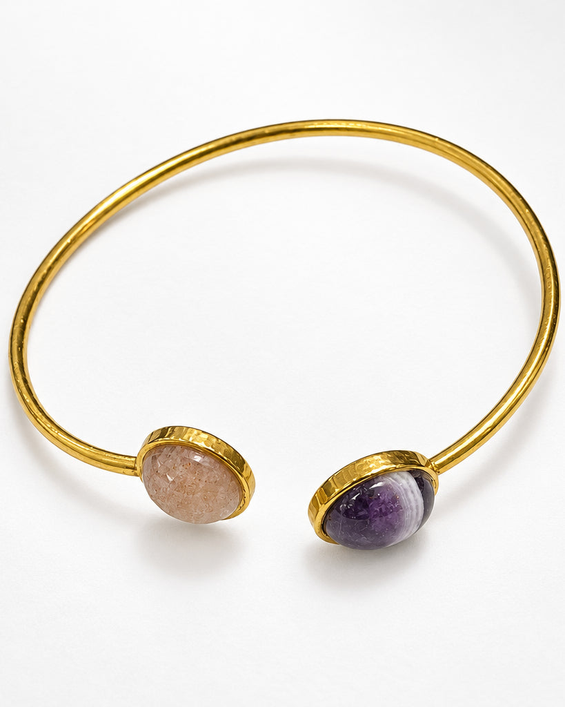 Pesona Cuff Bangle with Amethyst and Sunstone | Gold