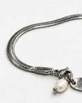 Flat Herringbone Bracelet with Pearl | Silver