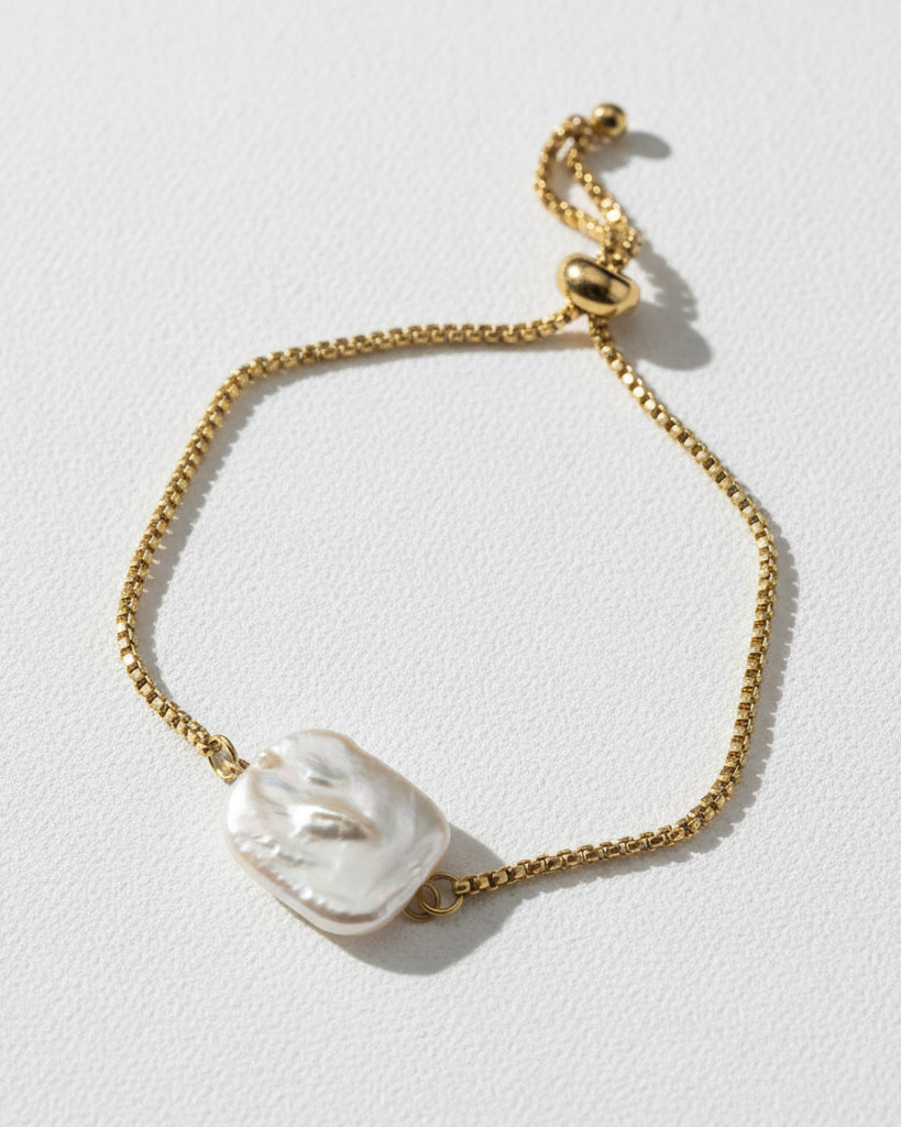 Rectangle Freshwater Pearl Slide Bracelet | Gold