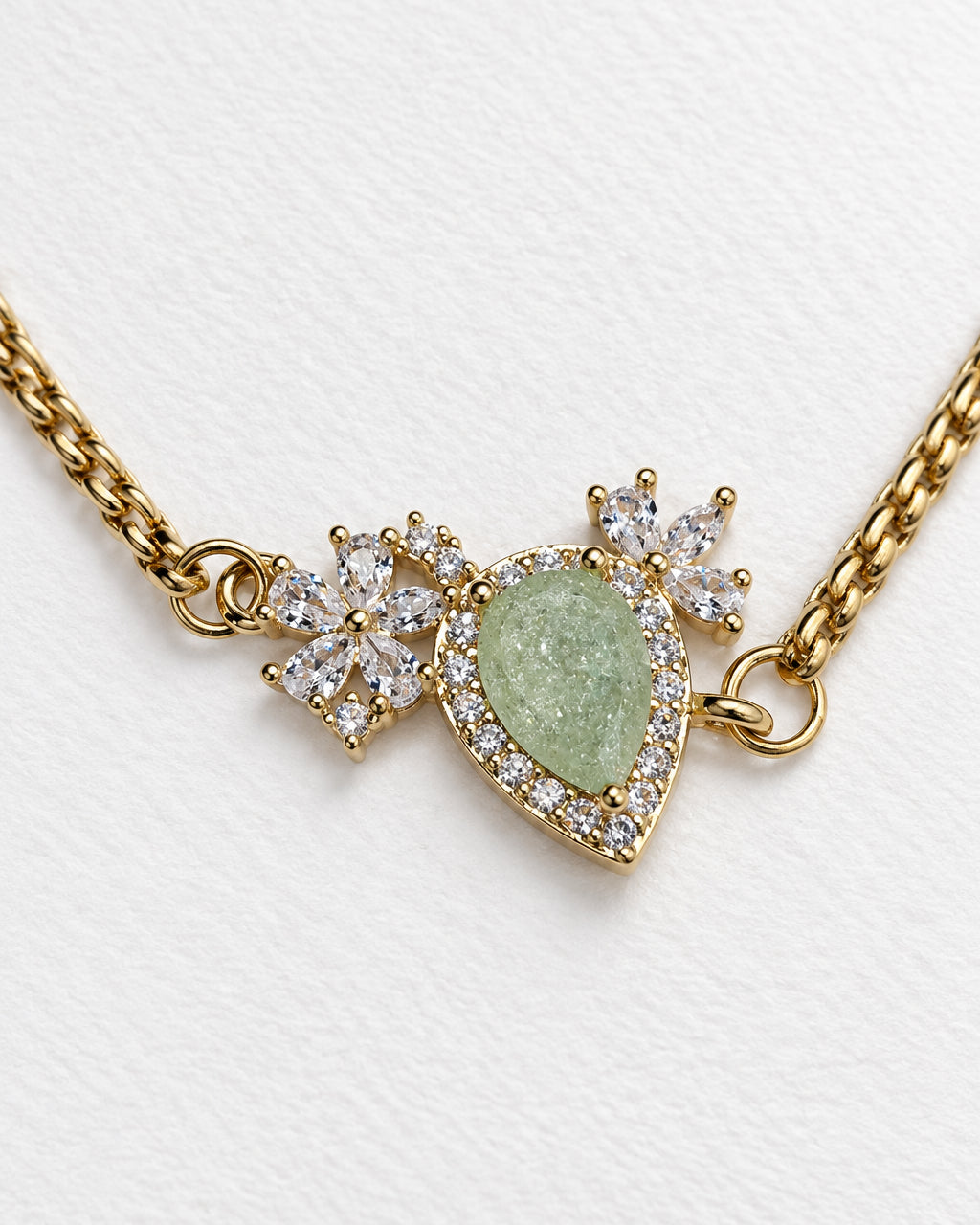 Green Zircon Kerawang Teardrop Slide Bracelet | Gold