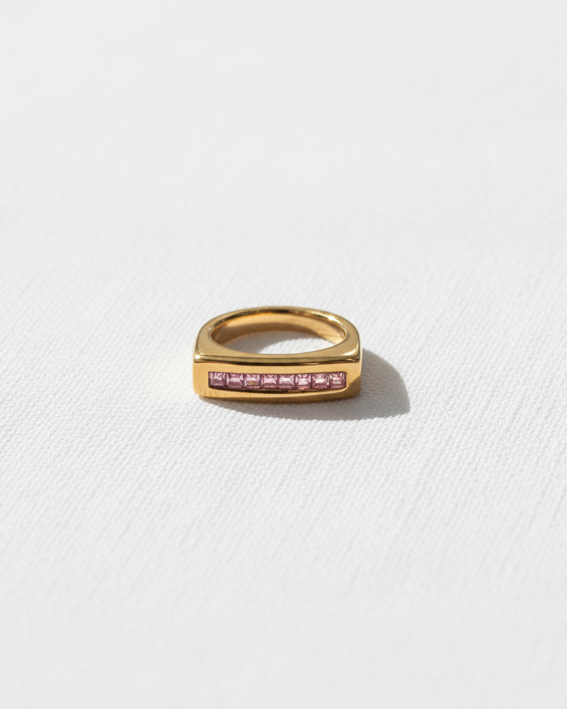 Pink Zircon Lined Ring | Gold