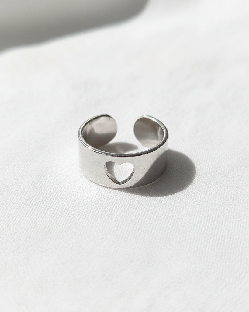 Heart Plain Adjustable Ring | Silver