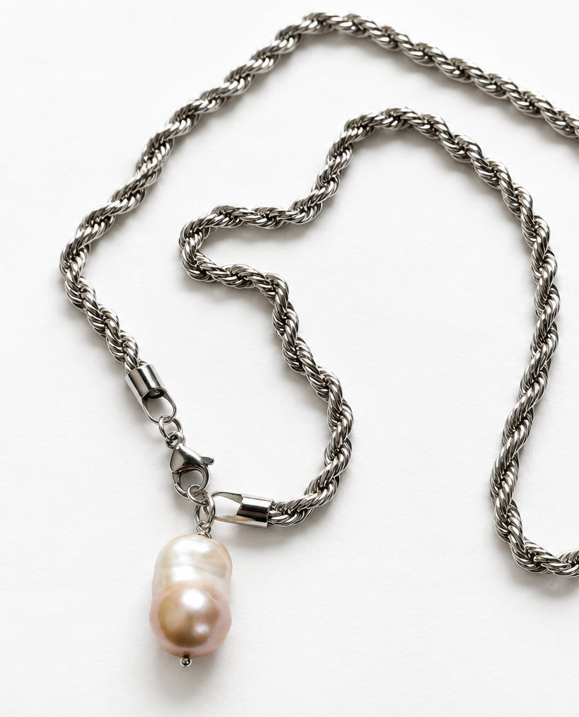 Bayu Pink Baroque  Necklace | Silver